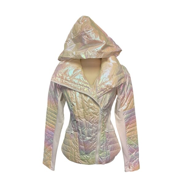Blanc Noir Womens Iridescent Action Panel Puffer Jacket Oyster Color Size S - Picture 12 of 15